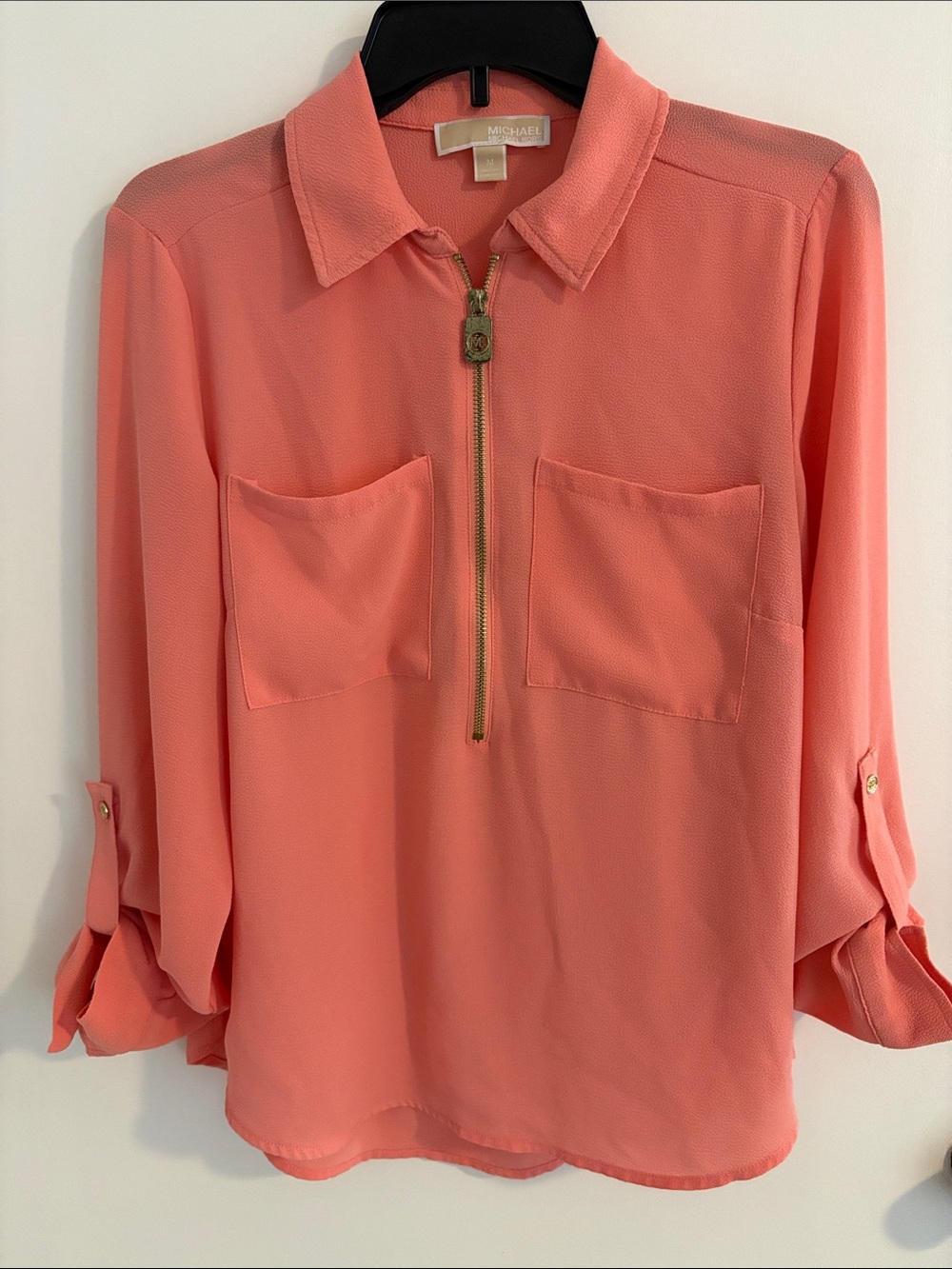 Michael Kors Coral Half-Zip Collared Blouse